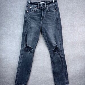 AE77 Mom Jeans Black Wash Distressed Ripped Womens Sz‎ 2 Regular Organic Cotton